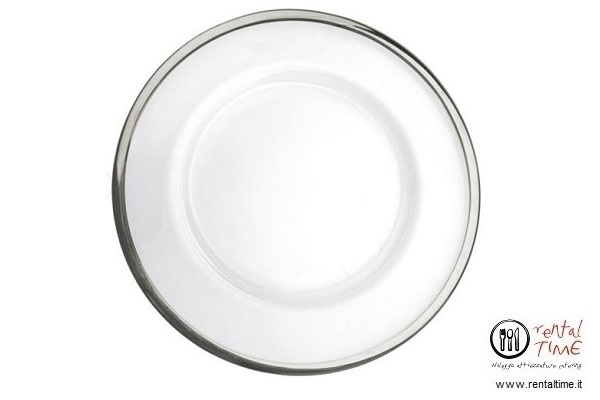 Noleggio piattino pane vetro trasparente filo platino Ø cm.16 per Catering